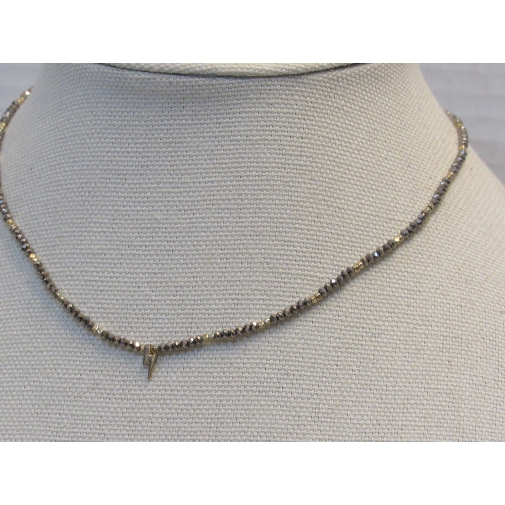 Gold Tone Micro Bead Choker Collar‎ Necklace Thunderbolt Retro Dainty Preppy